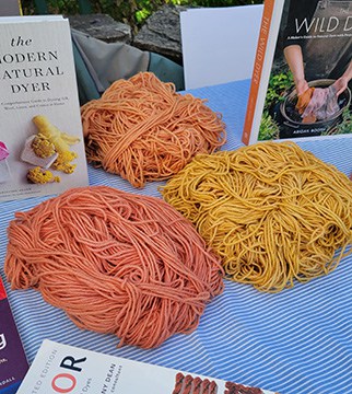 Multi-colored yarns on table