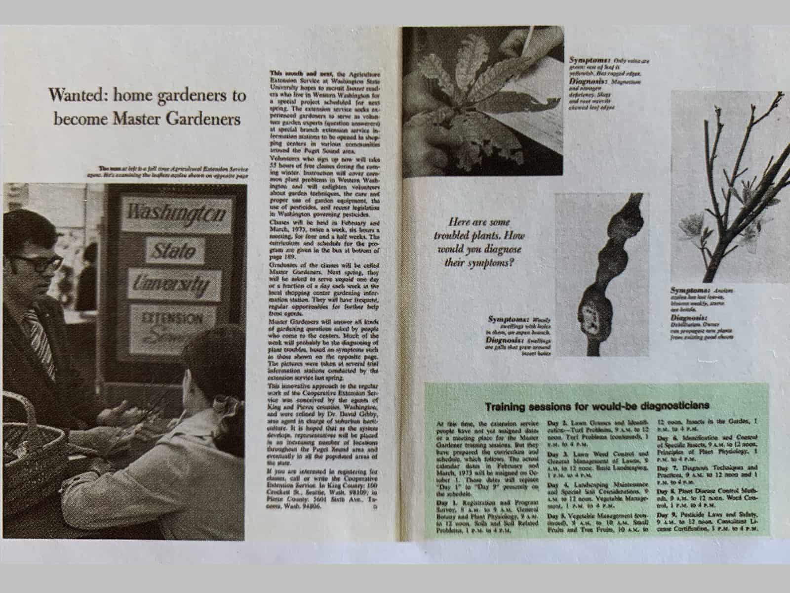 Sunset Magazine (1972) ran an article recruiting Master Gardeners for the WSU Extension program