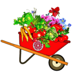 Plant Fair Wheelbarrow full of vegetables and flowers; logo; graphic; transparent