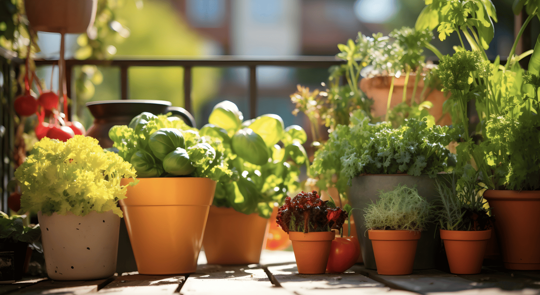 green plants growing in pots on patio