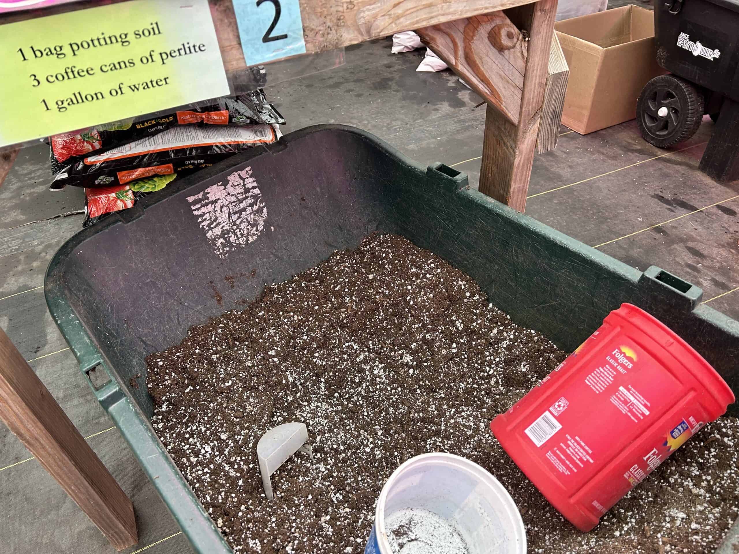 potting soil in the greenhouse