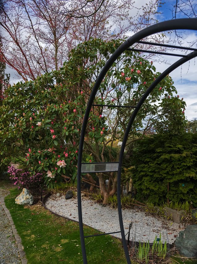 One of the most recent additions to the Discovery Garden, this moon gate in the Japanese Garden is a fitting memorial to Master Gardener Peggy Van Allen. © Photographer: Nancy Crowell Photography