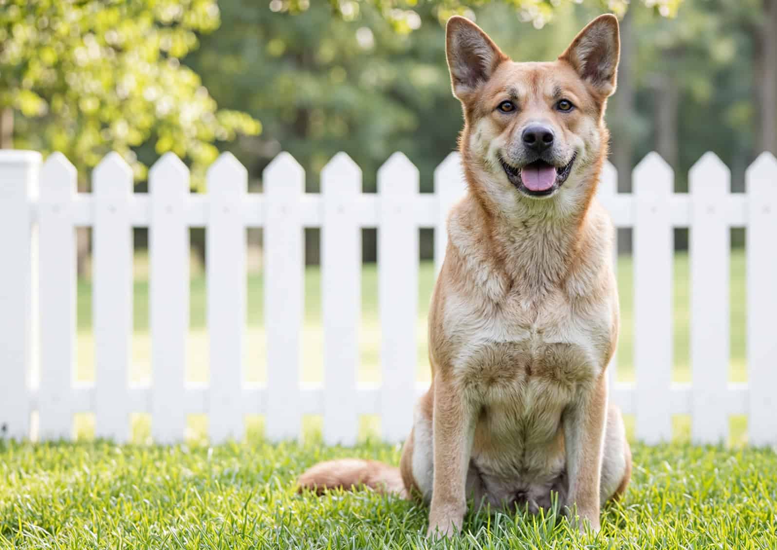 terrier dog with fence in background