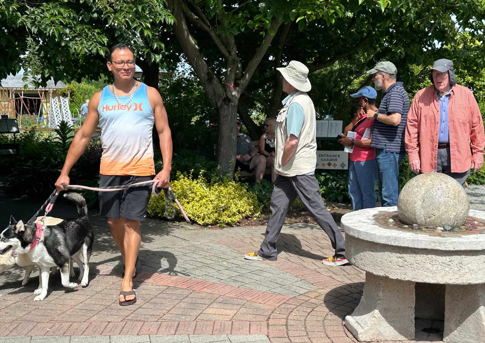 People walking in beautiful garden