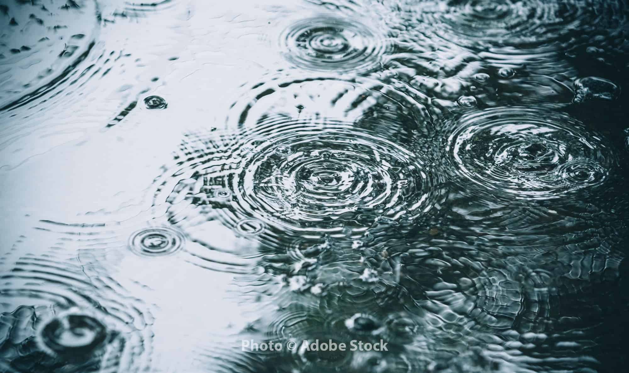 drops of rain on large puddle