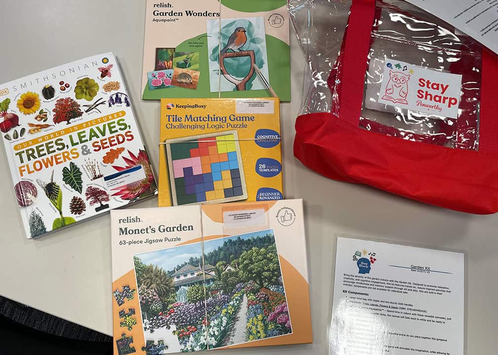 kit showing books and activities about gardening for children.