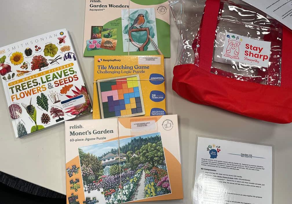 kit showing books and activities about gardening for children.